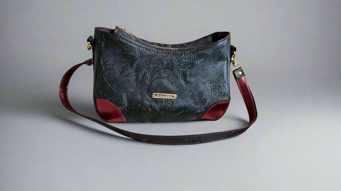 Annabelle floral black and red handbag