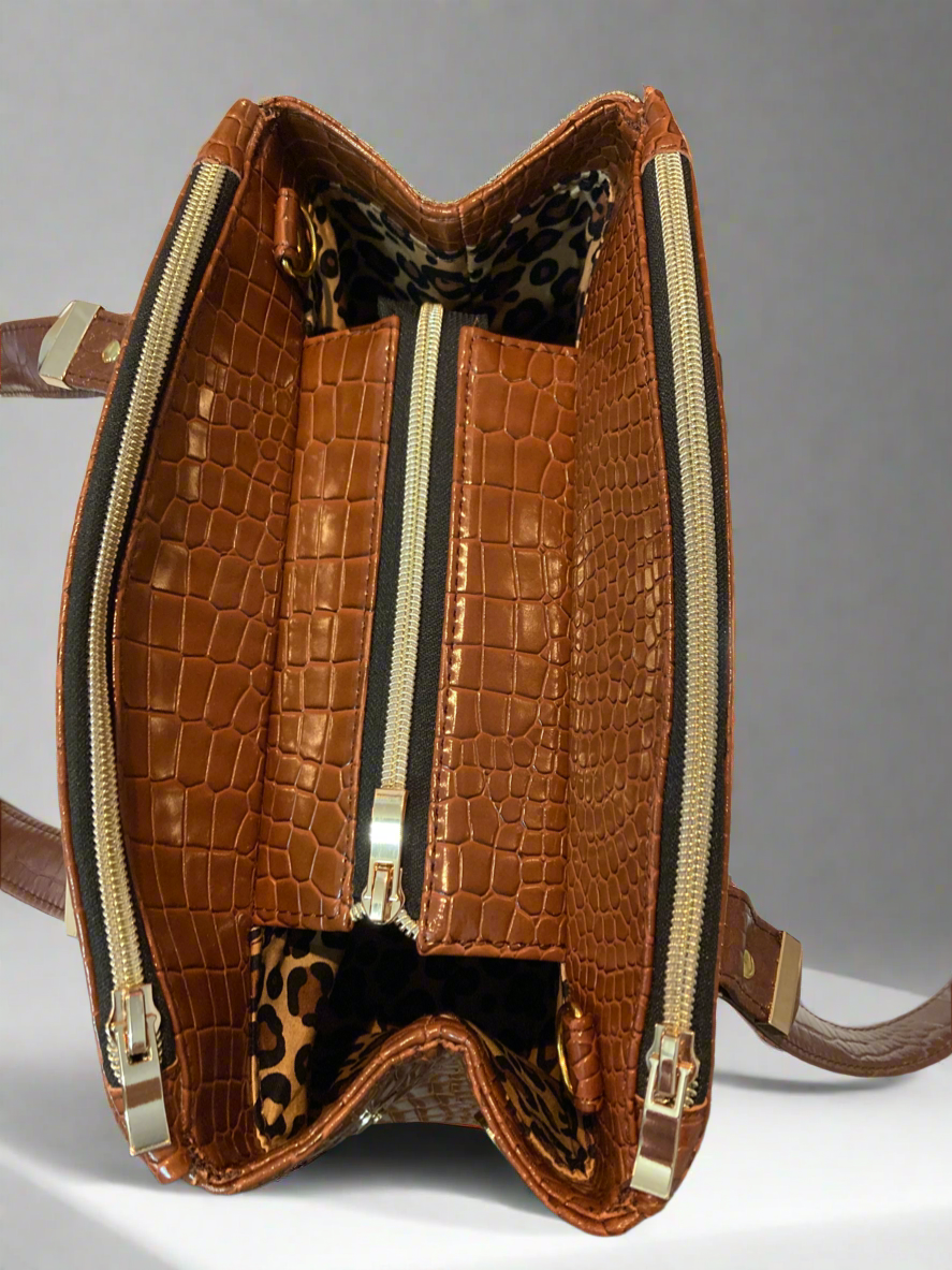 Rowena brown crocodile skin handbag