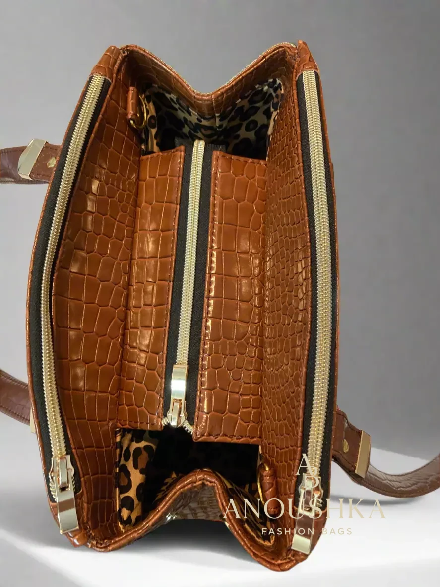 Rowena brown crocodile skin handbag