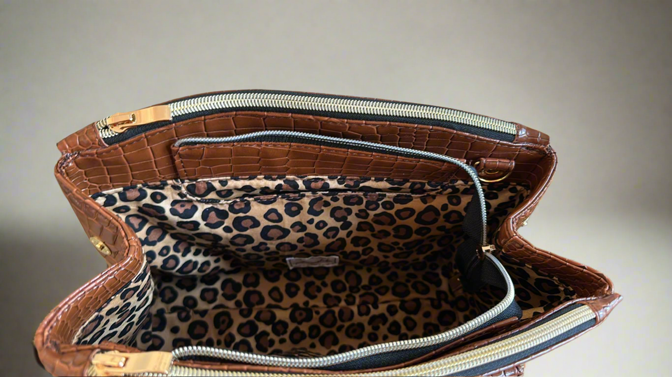Rowena brown crocodile skin handbag