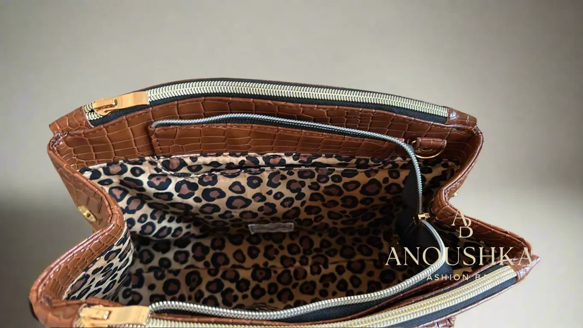 Rowena brown crocodile skin handbag