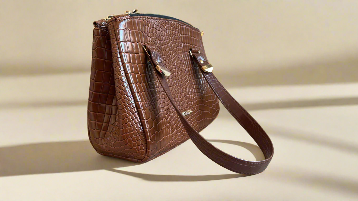 Rowena brown crocodile skin handbag