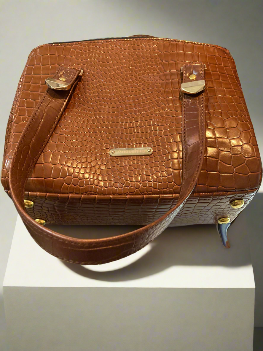 Rowena brown crocodile skin handbag