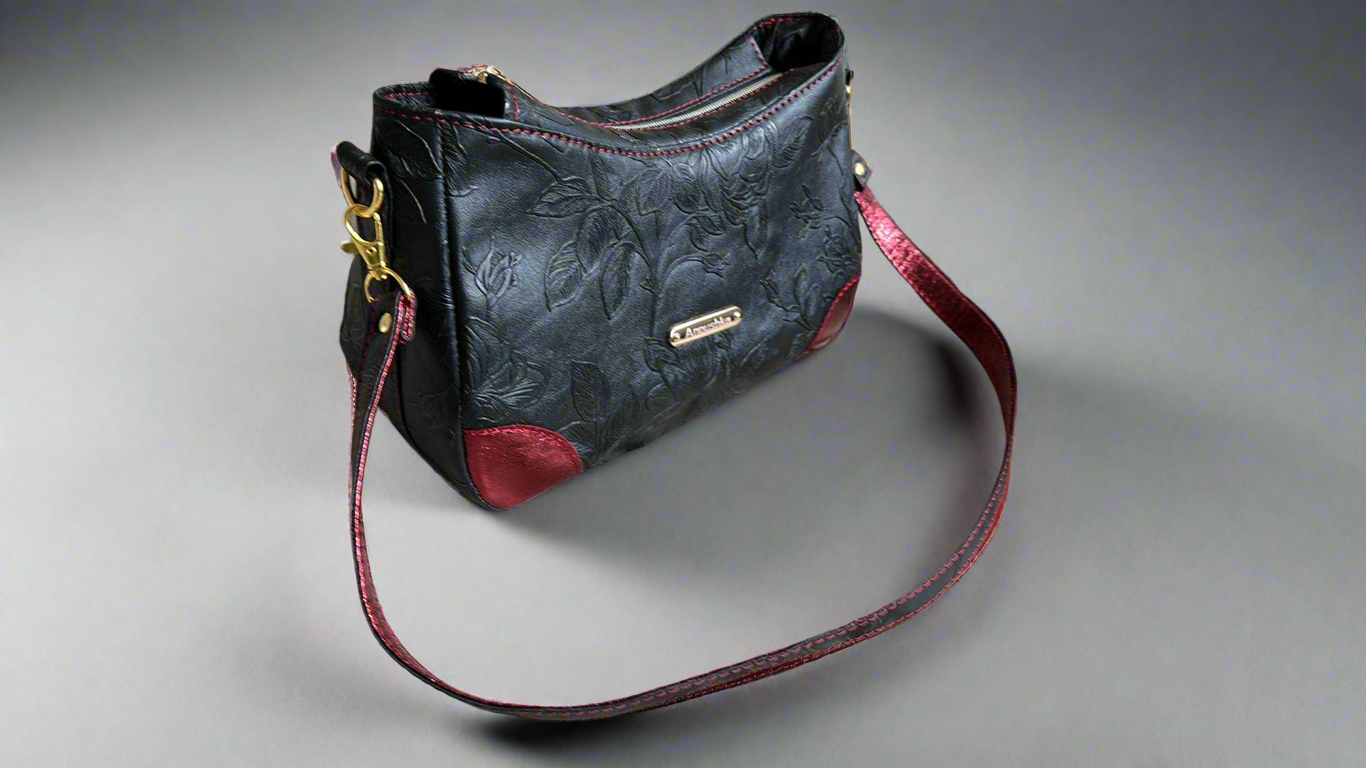 Annabelle floral black and red handbag