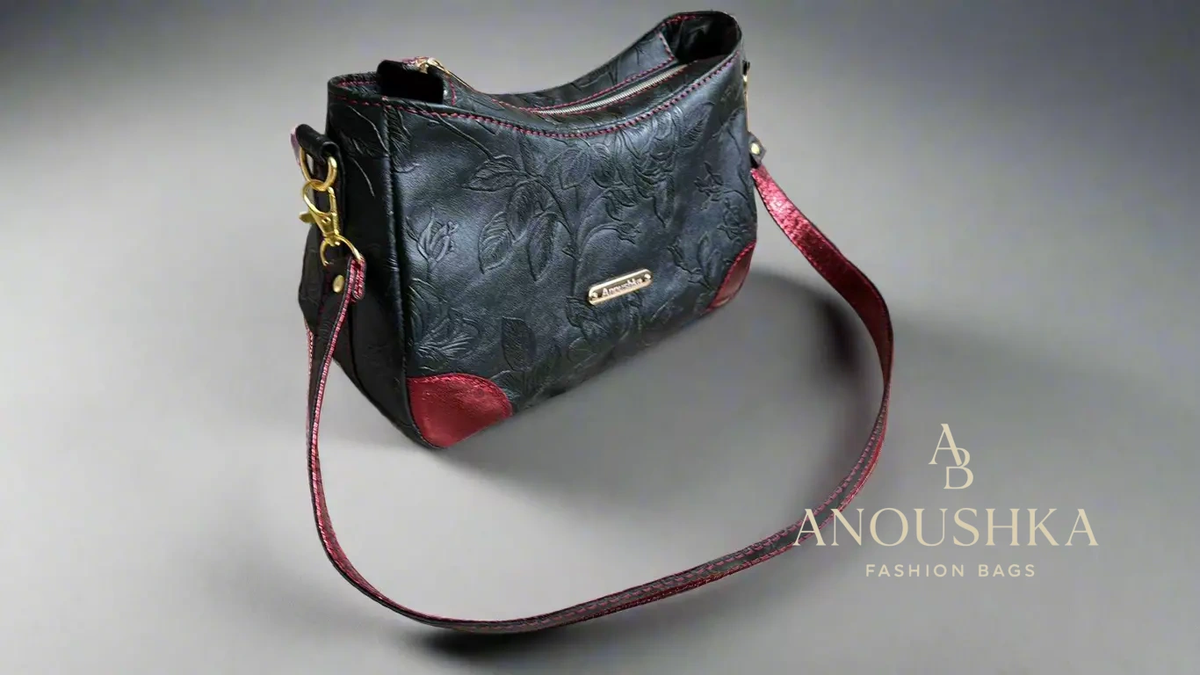 Annabelle floral black and red handbag