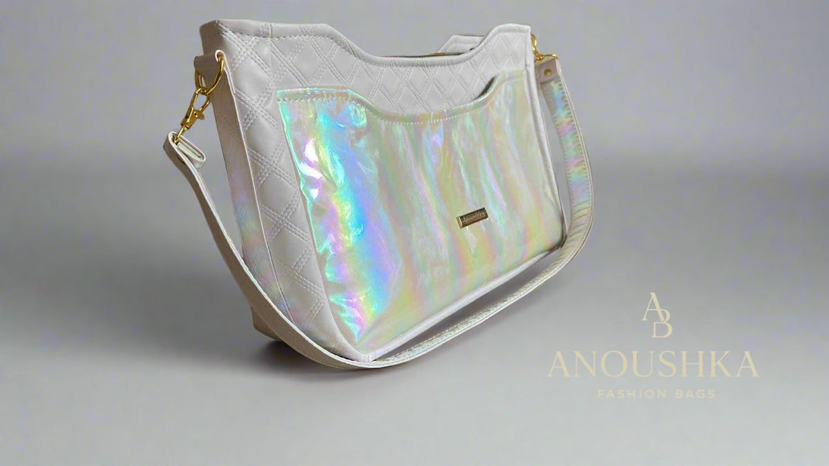 Kiana white quilted hologram accent Handbag