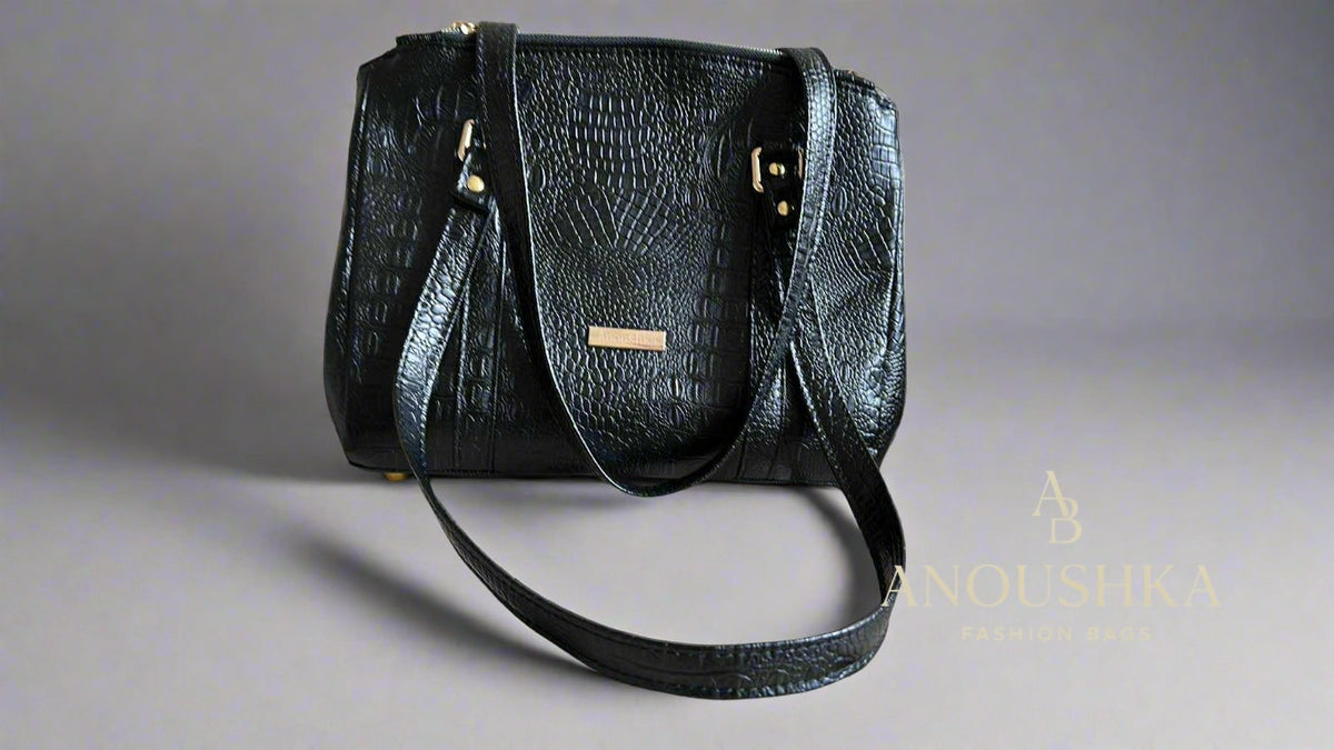 Rowena luxury black crocodile skin handbag