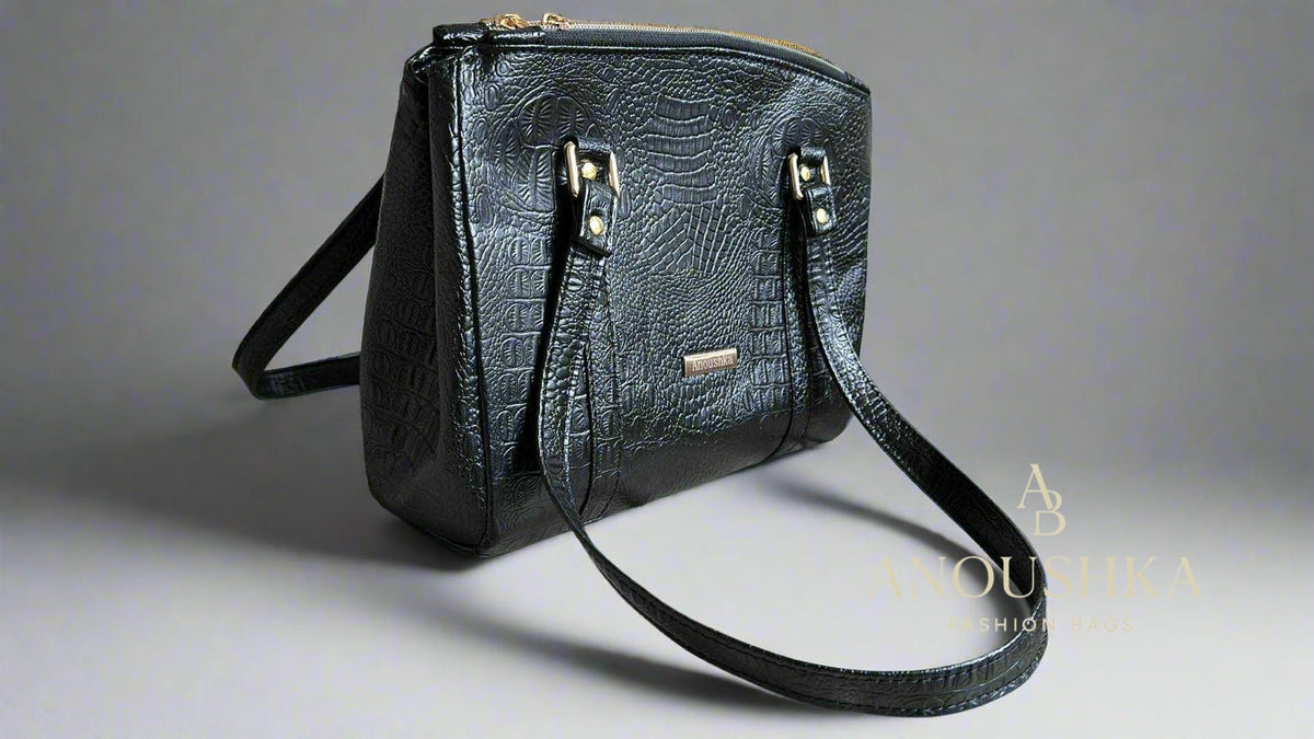 Rowena luxury black crocodile skin handbag