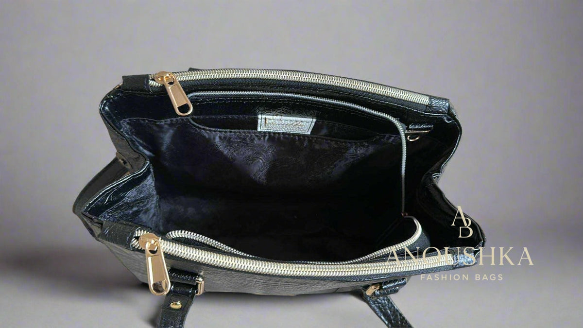 Rowena luxury black crocodile skin handbag