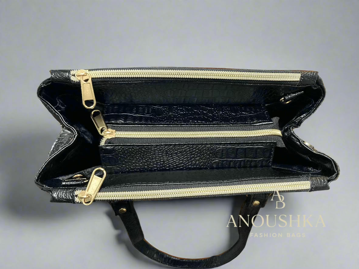 Rowena luxury black crocodile skin handbag
