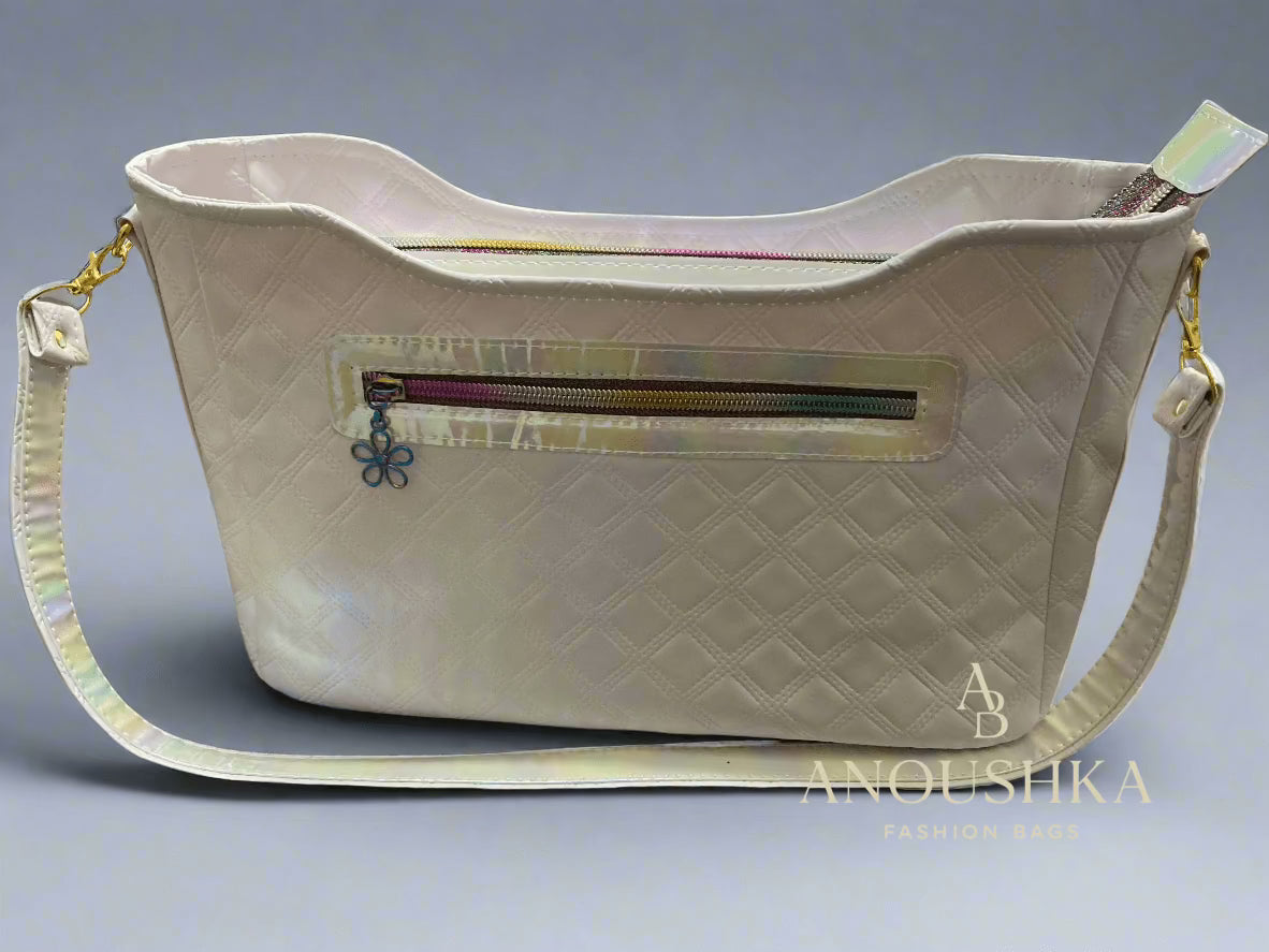 Kiana white quilted hologram accent Handbag