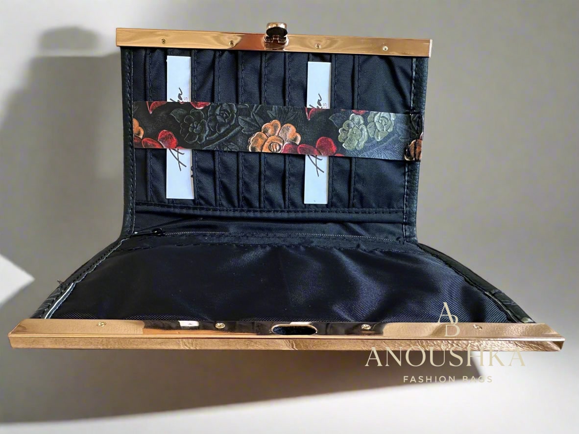 Compact Clutch Wallet (Black Floral)