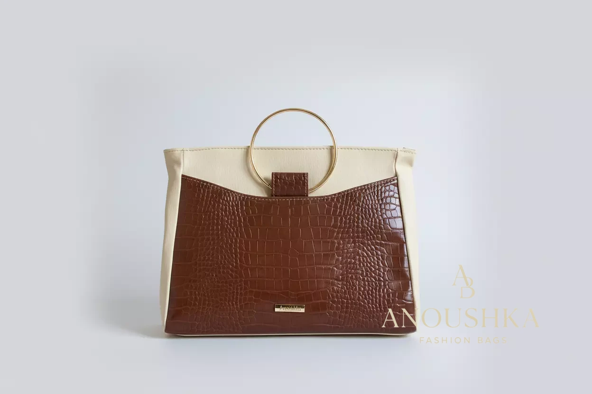 Anoushka Halo Luxury Tote Bag (Brown & Cream)