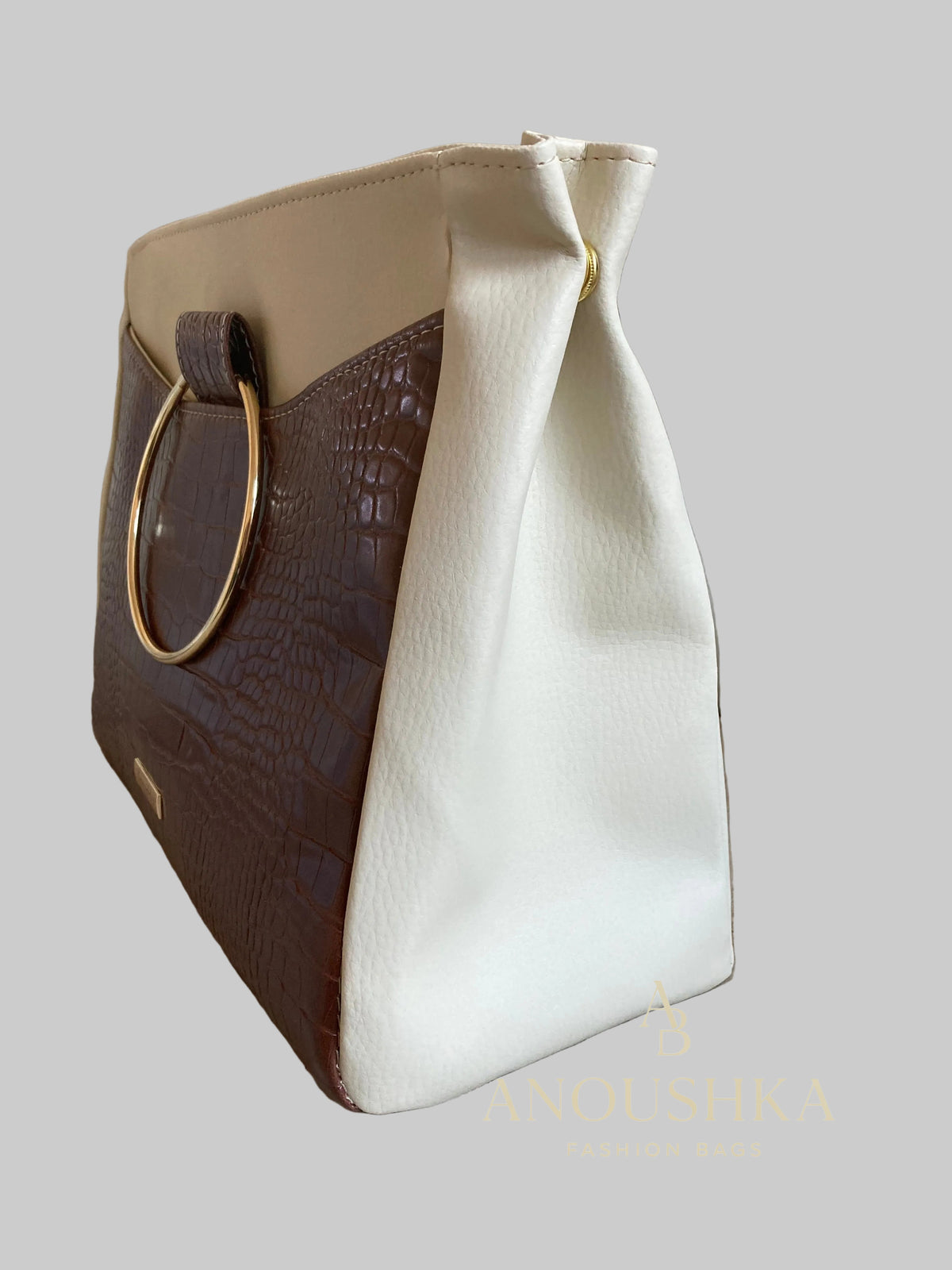 Anoushka Halo Luxury Tote Bag (Brown & Cream)