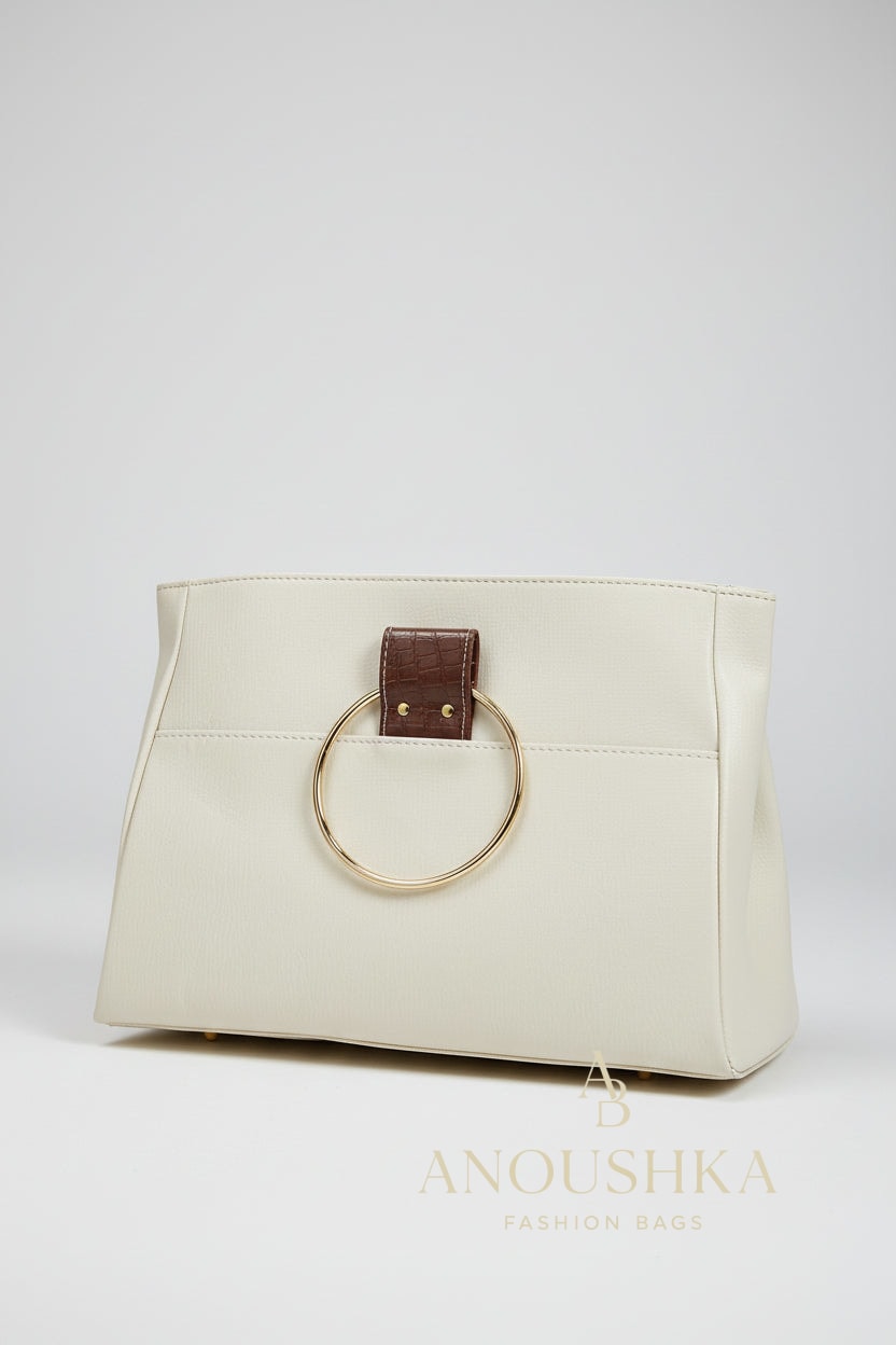 Anoushka Halo Luxury Tote Bag (Brown & Cream)