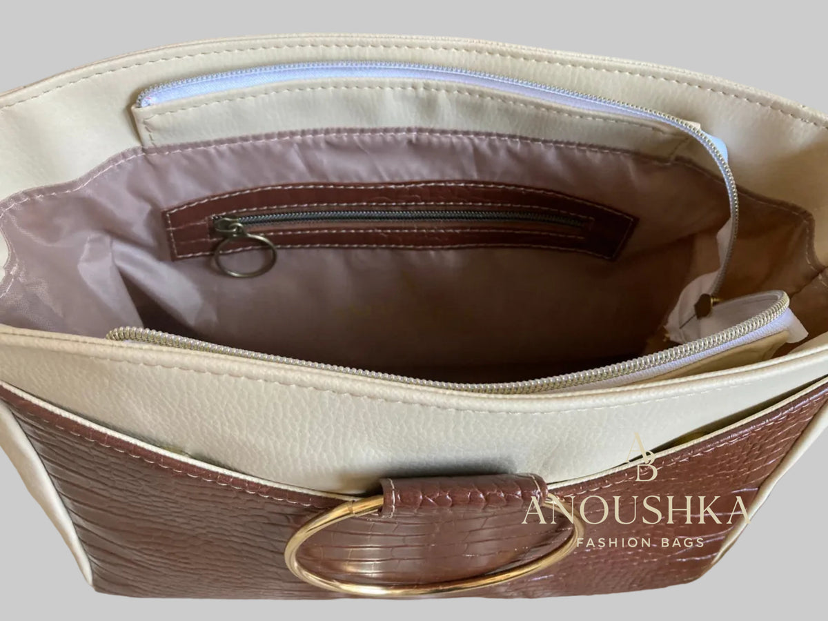 Anoushka Halo Luxury Tote Bag (Brown & Cream)