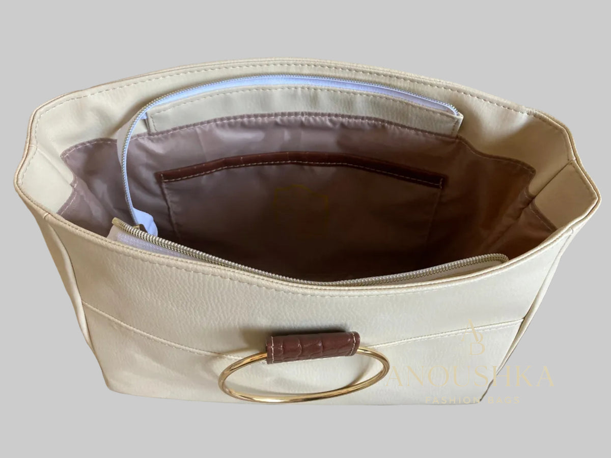 Anoushka Halo Luxury Tote Bag (Brown & Cream)