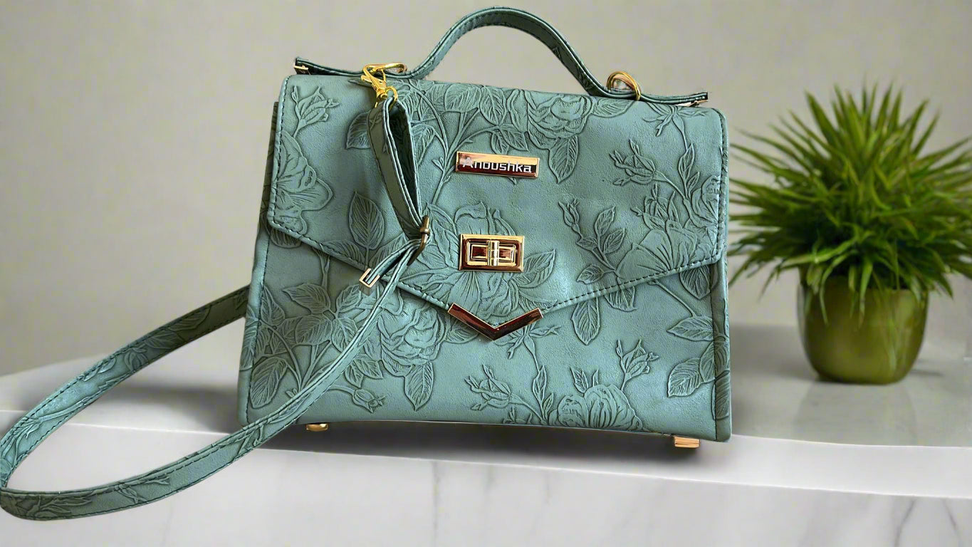 Luxury Set  Green Floral Handbag & Clutch Purse
