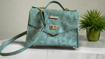 Luxury Set  Green Floral Handbag & Clutch Purse