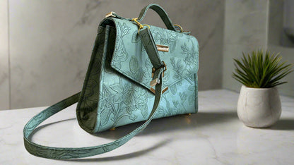 Luxury Set  Green Floral Handbag & Clutch Purse