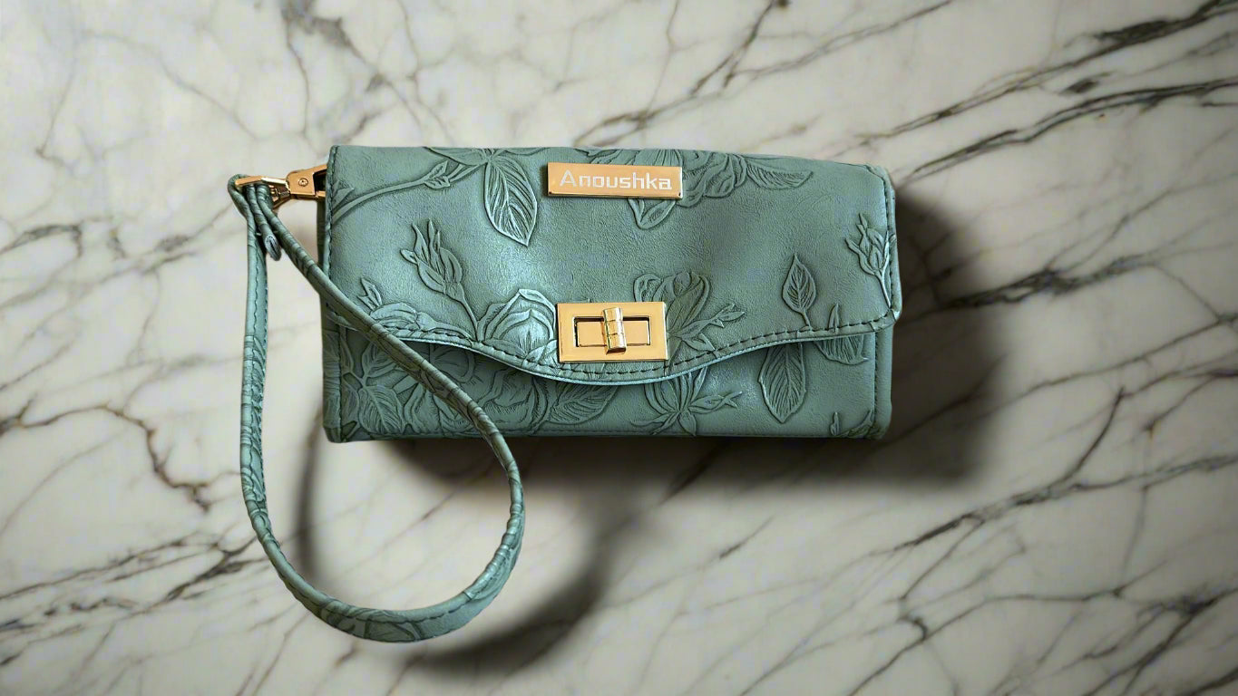 Luxury Set  Green Floral Handbag & Clutch Purse