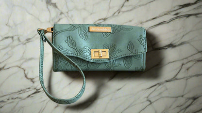 Luxury Set  Green Floral Handbag & Clutch Purse