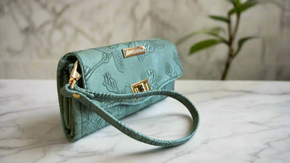 Luxury Set  Green Floral Handbag & Clutch Purse