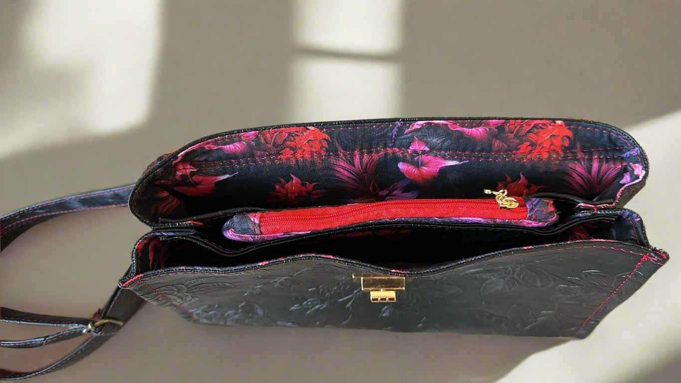 Luxury Set  Black floral Handbag & Clutch Purse