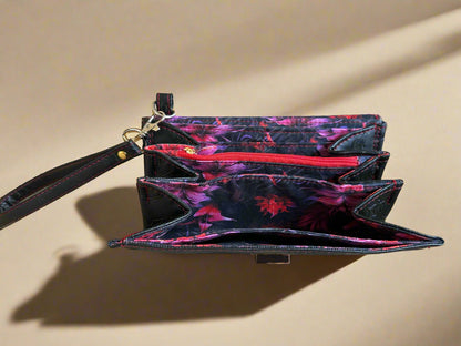 Luxury Set  Black floral Handbag & Clutch Purse