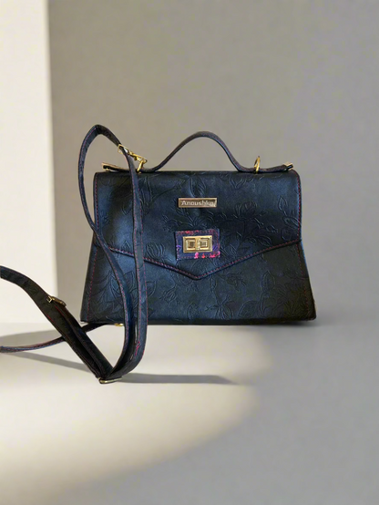 Luxury Set  Black floral Handbag & Clutch Purse