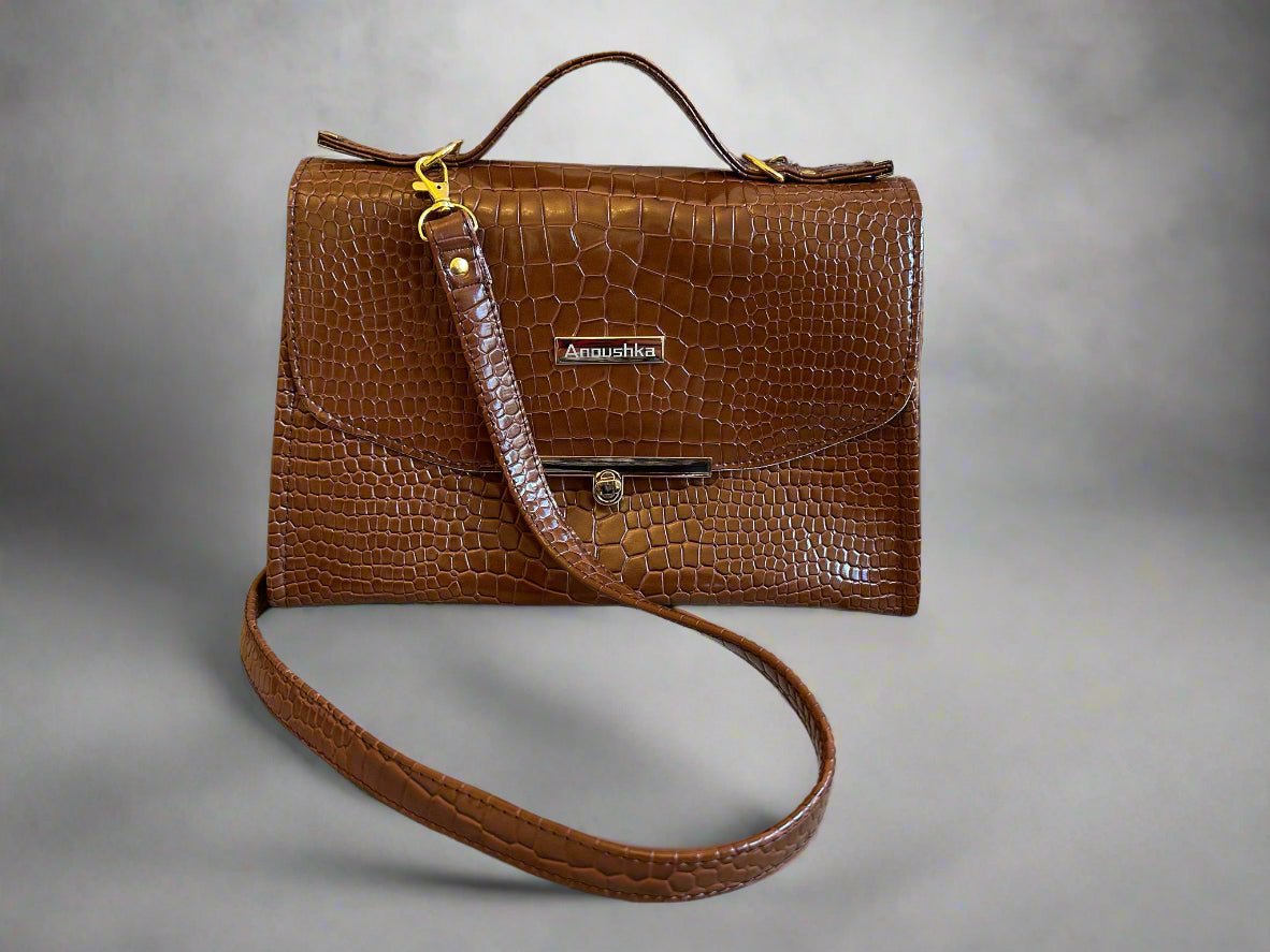 Luxury set chocolate crocodile skin Handbag, Clutch Purse & Glasses Case