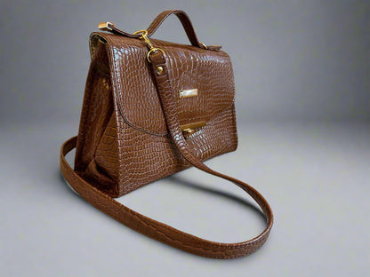 Luxury set chocolate crocodile skin Handbag, Clutch Purse & Glasses Case