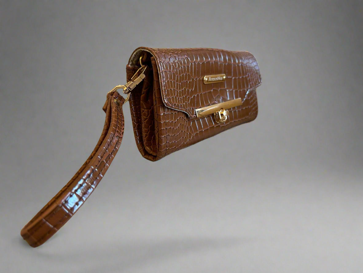 Luxury set chocolate crocodile skin Handbag, Clutch Purse & Glasses Case