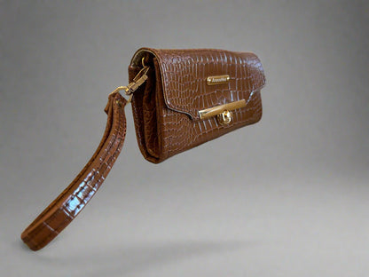 Luxury set chocolate crocodile skin Handbag, Clutch Purse & Glasses Case