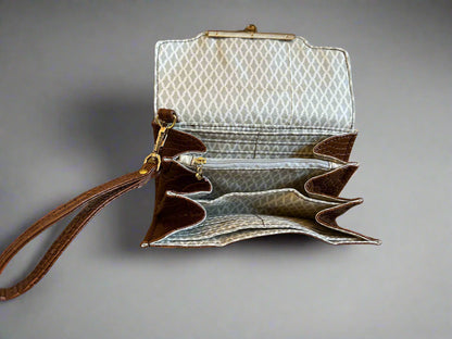 Luxury set chocolate crocodile skin Handbag, Clutch Purse & Glasses Case