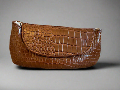Luxury set chocolate crocodile skin Handbag, Clutch Purse & Glasses Case