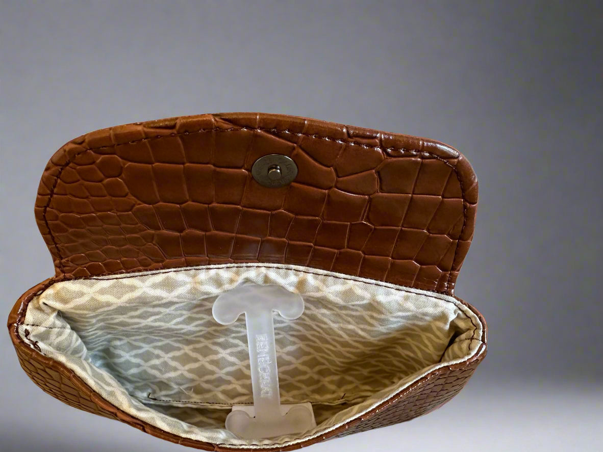 Luxury set chocolate crocodile skin Handbag, Clutch Purse & Glasses Case