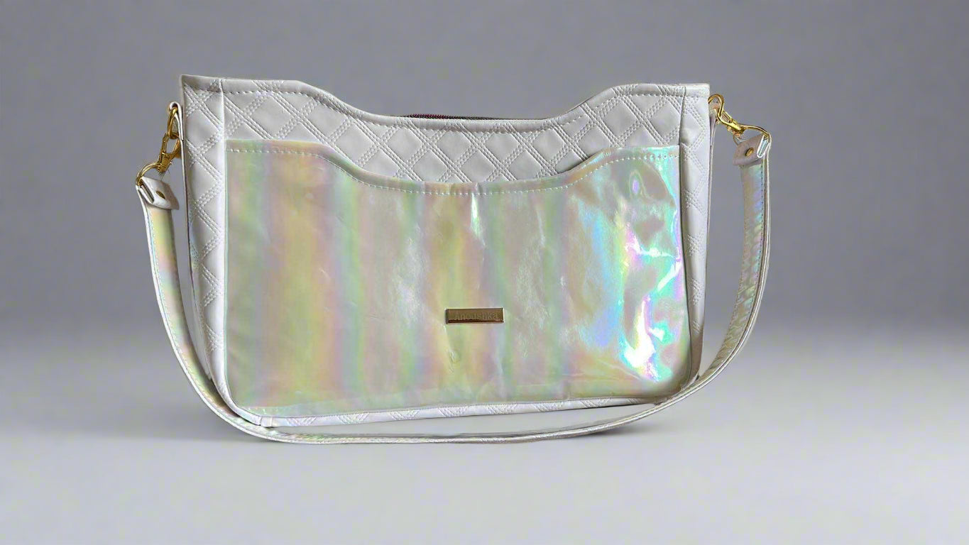 Kiana white quilted hologram accent Handbag