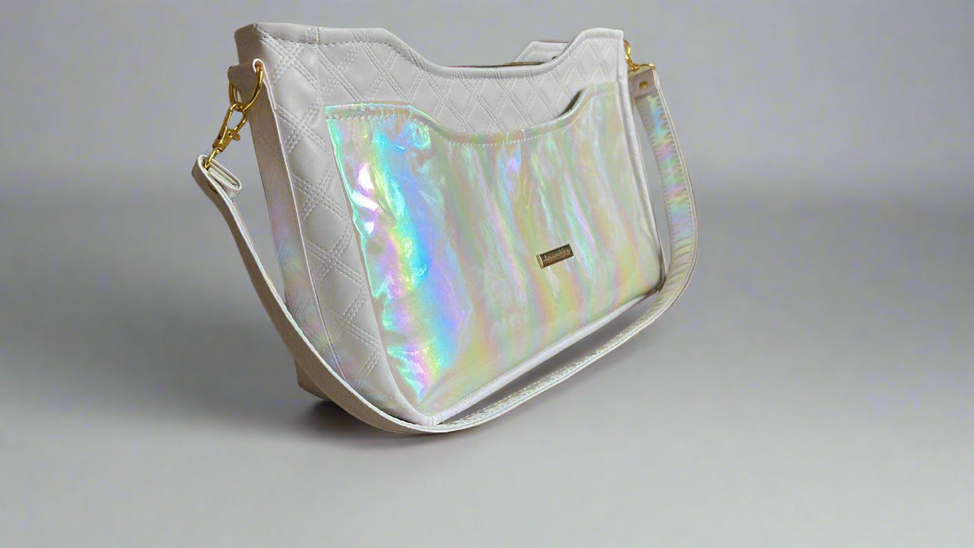 Kiana white quilted hologram accent Handbag