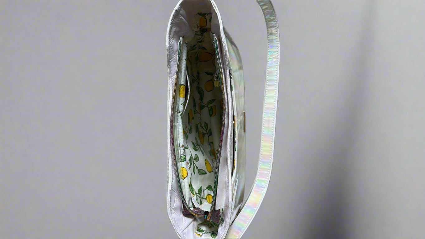 Kiana white quilted hologram accent Handbag