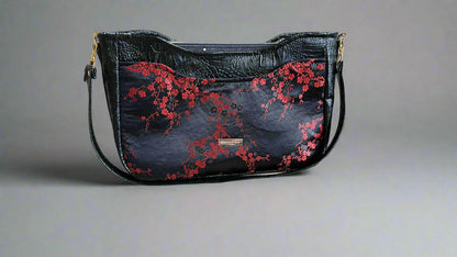 Kiana black crocodile Chinese red accent Handbag