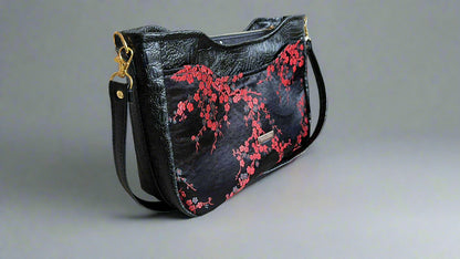 Kiana black crocodile Chinese red accent Handbag