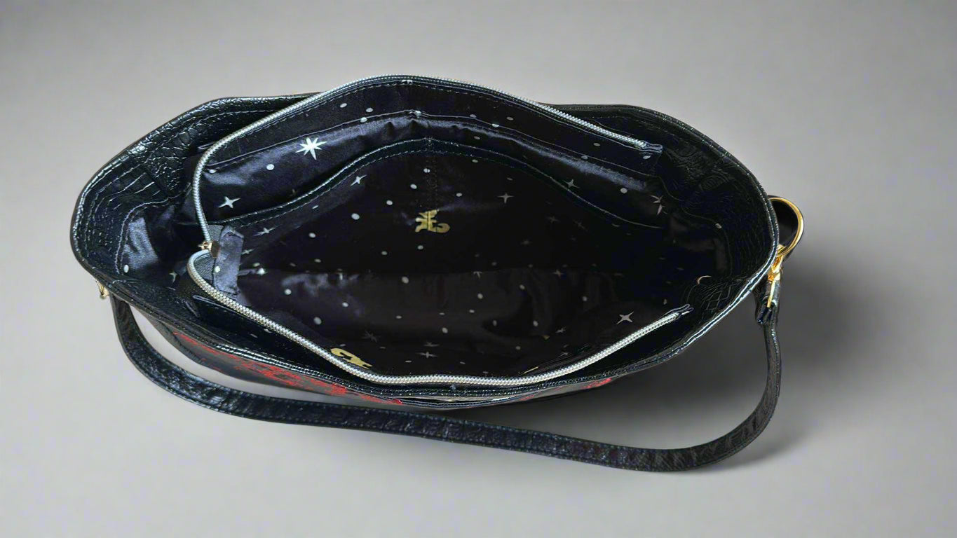 Kiana black crocodile Chinese red accent Handbag