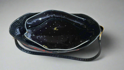 Kiana black crocodile Chinese red accent Handbag