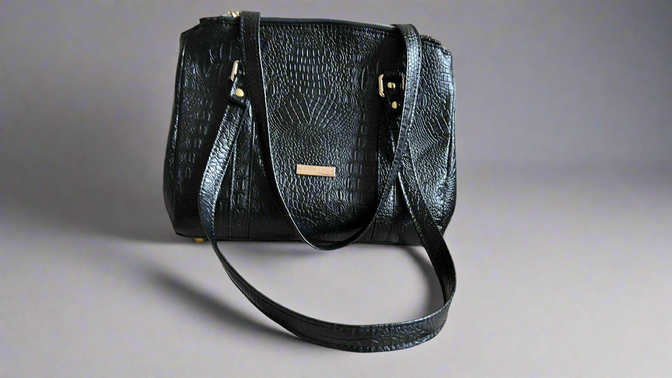 Rowena luxury black crocodile skin handbag