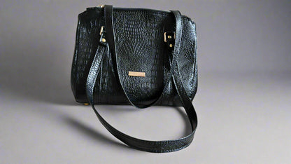 Rowena luxury black crocodile skin handbag