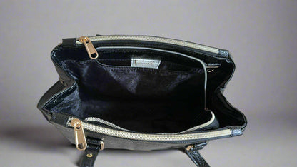 Rowena luxury black crocodile skin handbag