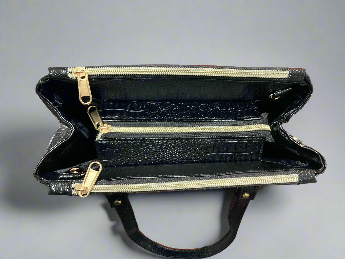 Rowena luxury black crocodile skin handbag