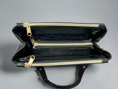 Rowena luxury black crocodile skin handbag
