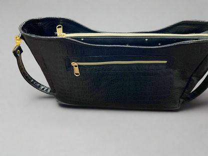 Kiana black crocodile Chinese red accent Handbag